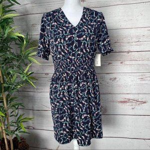 Maison Jules Floral Print Smocked Waist Dress NWT